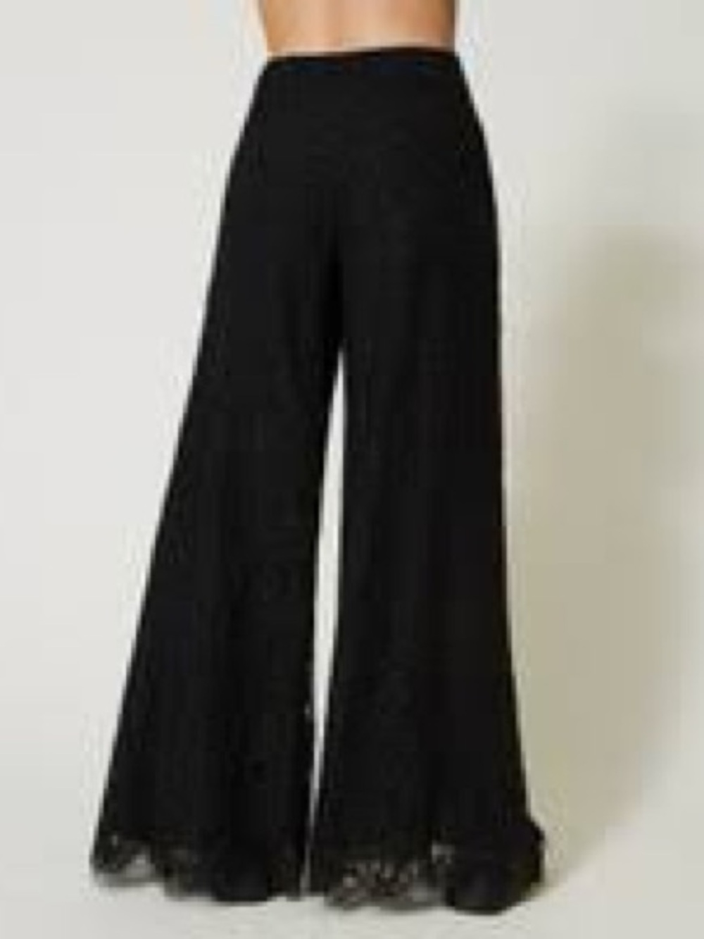 Wide-Leg Black Lace-Hem Pants 1189